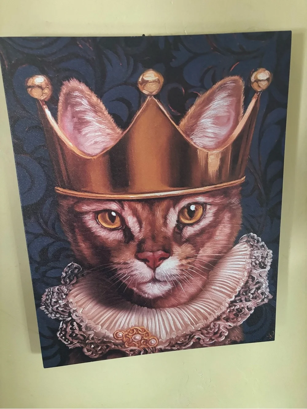 Cat Royalty Portrait Canvas Wall Art - Brown Cat with Gold Crown